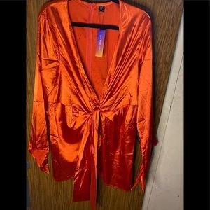 Burnt orange long sleeve detailed dress